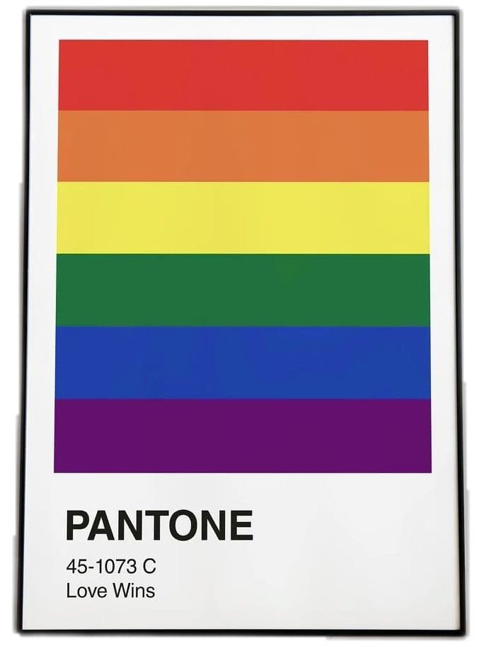 This may contain: a pantone poster with the words love wins on it